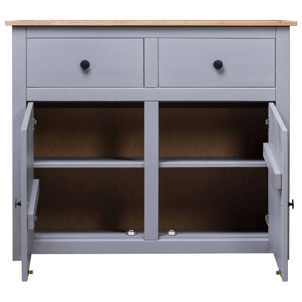 The Living Store Dressoir - Massief grenenhout - 93 x 40 x 80 cm - Grijs+natuurkleur - 2 Lades+2 Deuren