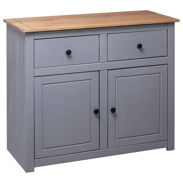 The Living Store Dressoir - Massief grenenhout - 93 x 40 x 80 cm - Grijs+natuurkleur - 2 Lades+2 Deuren