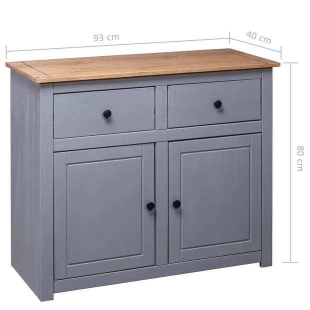 The Living Store Dressoir - Massief grenenhout - 93 x 40 x 80 cm - Grijs+natuurkleur - 2 Lades+2 Deuren