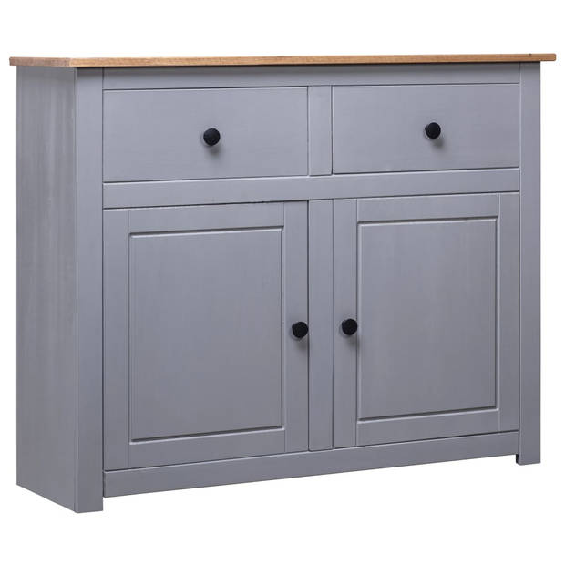 The Living Store Dressoir - Massief grenenhout - 93 x 40 x 80 cm - Grijs+natuurkleur - 2 Lades+2 Deuren