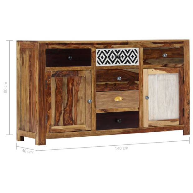 The Living Store Dressoir Sheeshamhout - 140 x 40 x 80 cm - Met 2 deuren en 6 lades