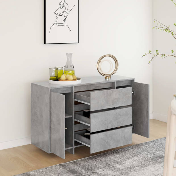 The Living Store Dressoir Betongrijs 120 x 41 x 75 cm - 2 deuren en 3 lades