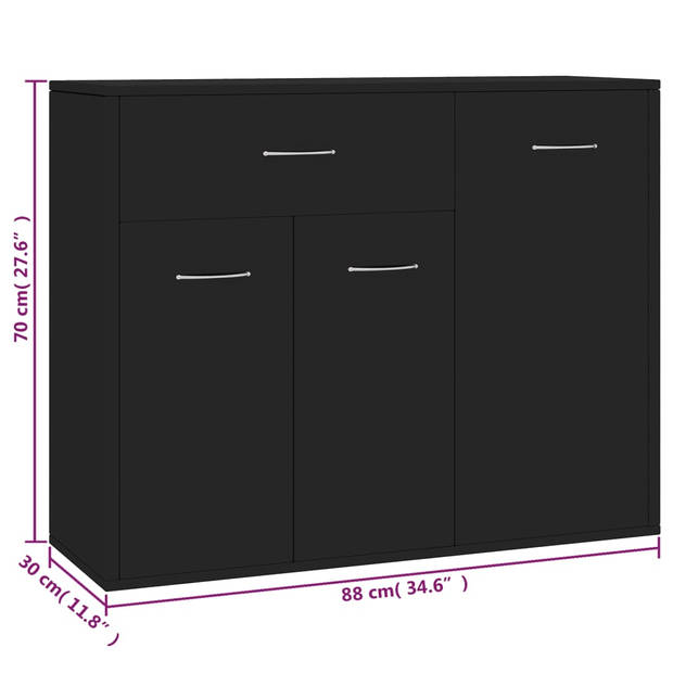 The Living Store Dressoir - Hoogwaardig bewerkt hout - 88 x 30 x 70 cm - Zwart