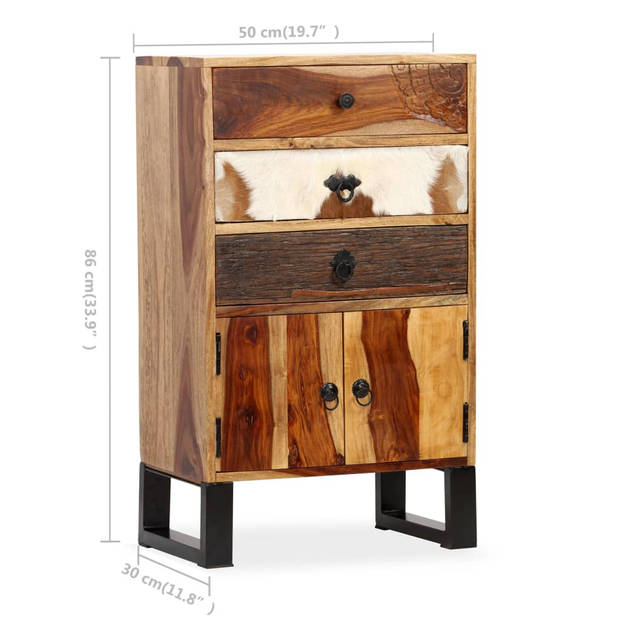 The Living Store Dressoir Sheeshamhout - 50 x 30 x 86 cm - Koeienhuid decoraties