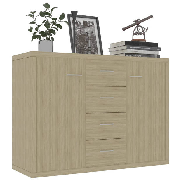 The Living Store Dressoir - Sonoma Eiken - 88 x 30 x 65 cm - 4 lades - 2 deuren