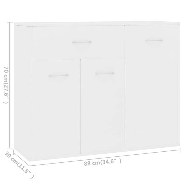 The Living Store Dressoir Nordic - Wit - 88 x 30 x 70 cm - Minimalistisch design