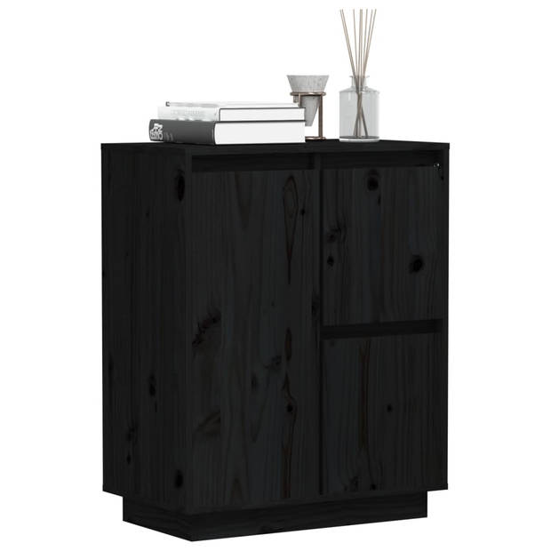 The Living Store Dressoir Grenenhouten - 60x34x75 cm - Zwarte kleur