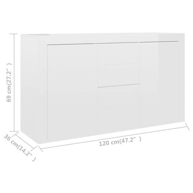 The Living Store Dressoir - Bijzetkast - 120 x 36 x 69 cm - Hoogglans wit - Spaanplaat