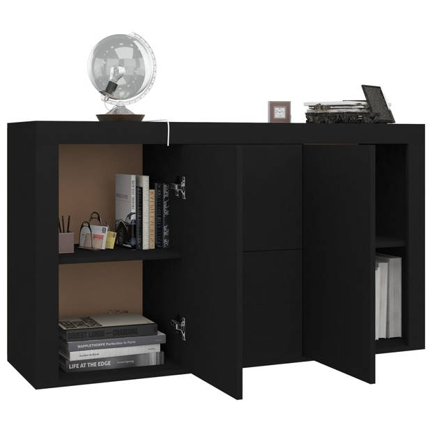 The Living Store Dressoir - Bijzetkast - Zwart - 120x36x69 cm - 2 deuren - 4 lades