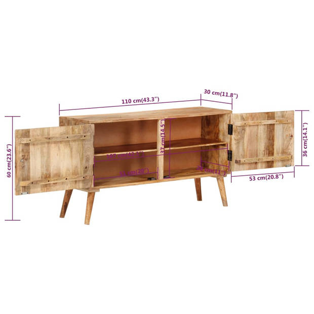 The Living Store Dressoir Mangohout - 110 x 30 x 60 cm - Wit - Opbergruimte - Eenvoudig montage - Uniek design