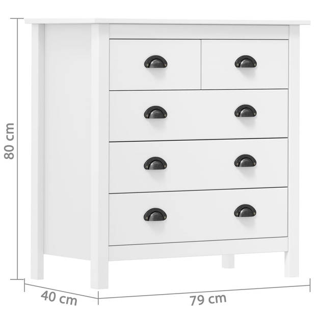 The Living Store Hill Dressoir - Bijzetkast - 79 x 40 x 80 cm - 5 lades - Wit