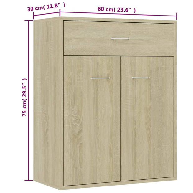 The Living Store Dressoir - Sonoma eiken - 60 x 30 x 75 cm - 2 deuren en 1 lade