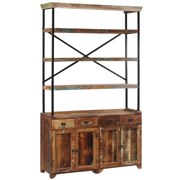 The Living Store Dressoir Vintage Gerecycled Hout - 120x35x200 cm - 4 lades - 2 kasten - 3 planken