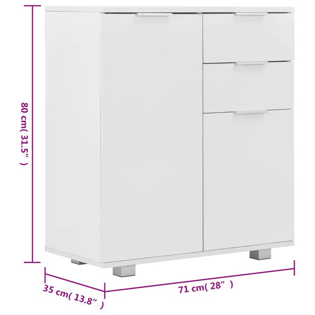 The Living Store Dressoir Kast - Wit - 71 x 35 x 80 cm - Hoogglans