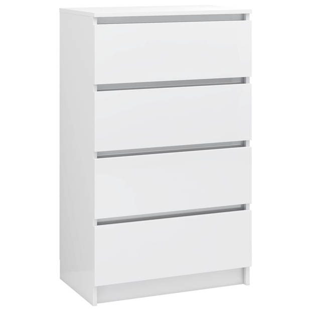 The Living Store Dressoir Minimalistisch - Bewerkt hout - Hoogglans wit - 60x35x98.5cm - Met 4 lades