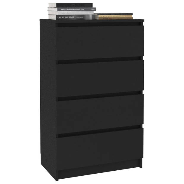 The Living Store Dressoir - Zwart - 60 x 35 x 98.5 cm - Met 4 lades en eenvoudig te reinigen