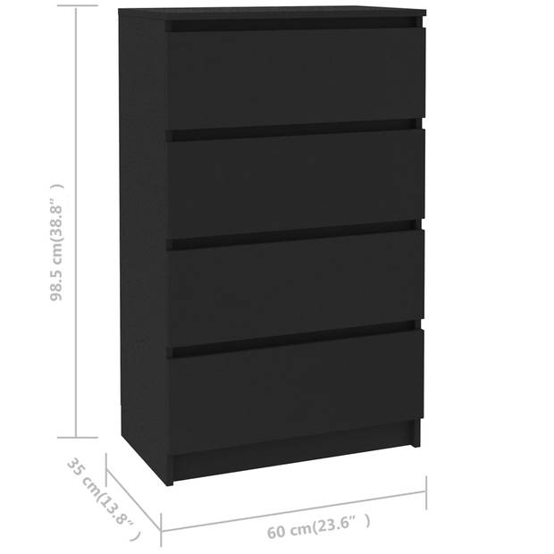 The Living Store Dressoir - Zwart - 60 x 35 x 98.5 cm - Met 4 lades en eenvoudig te reinigen
