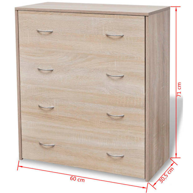 The Living Store Dressoir - Eiken - 60 x 30.5 x 71 cm - 4 lades