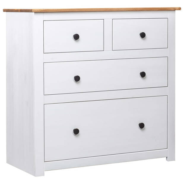 The Living Store Dressoir - Massief grenenhout - 80 x 40 x 83 cm - 4 lades - Wit/natuurlijke houtkleur