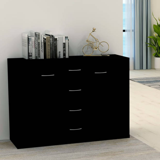 The Living Store Dressoir Minimalistisch - 88 x 30 x 65 cm - Zwart - 4 lades en 2 deuren