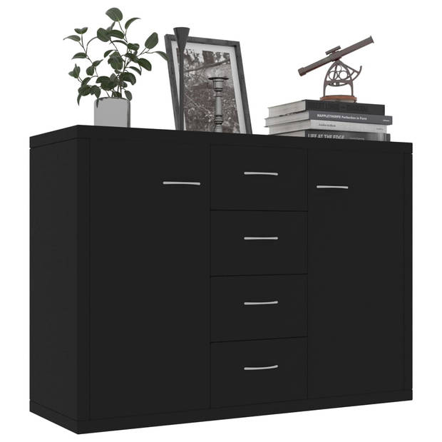 The Living Store Dressoir Minimalistisch - 88 x 30 x 65 cm - Zwart - 4 lades en 2 deuren