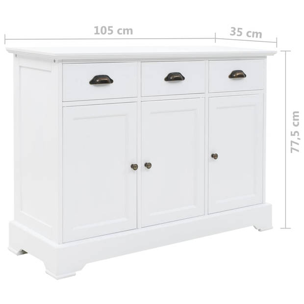 The Living Store Dressoir - Wit - MDF - 105 x 35 x 77.5 cm - Met 3 lades en 3 deuren