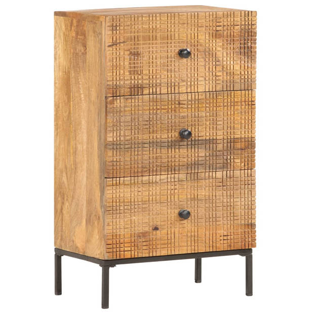 The Living Store Dressoir Vintage Style - Massief mangohout en staal - 45 x 30 x 75 cm - Handgesneden delen