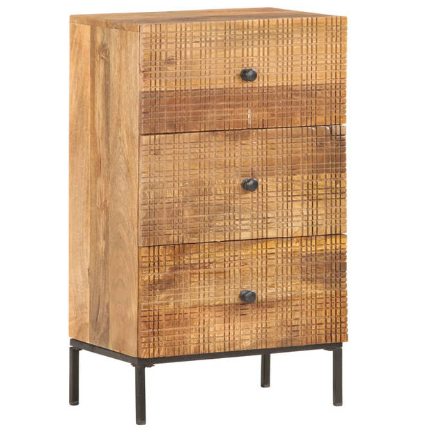 The Living Store Dressoir Vintage Style - Massief mangohout en staal - 45 x 30 x 75 cm - Handgesneden delen