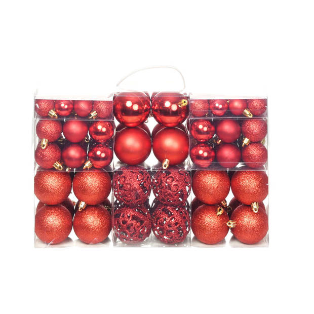 The Living Store Kerstballen Rood - Kunststof - 3 cm - 4 cm - 6 cm - Draad meegeleverd