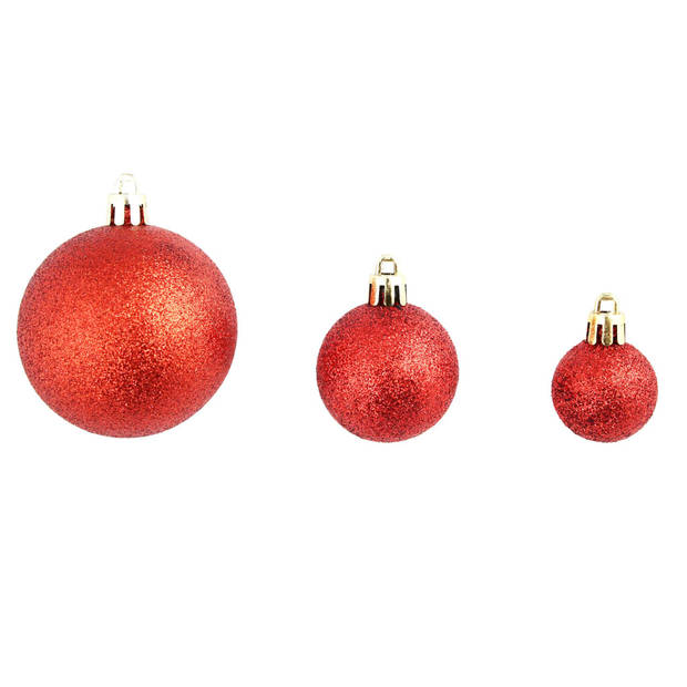 The Living Store Kerstballen Rood - Kunststof - 3 cm - 4 cm - 6 cm - Draad meegeleverd