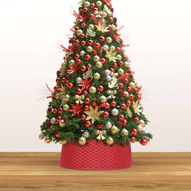 The Living Store Kerstboomkraag - Rood Kunststof - 48cm Bovenkant - 54cm Onderkant - 19.5cm Hoog - Met Rattan-Look -