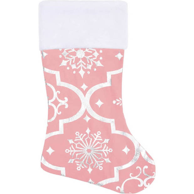 The Living Store Kerstboomrok - Roze - 90 cm - Met Sneeuwpatroon - Inclusief Kerstsok