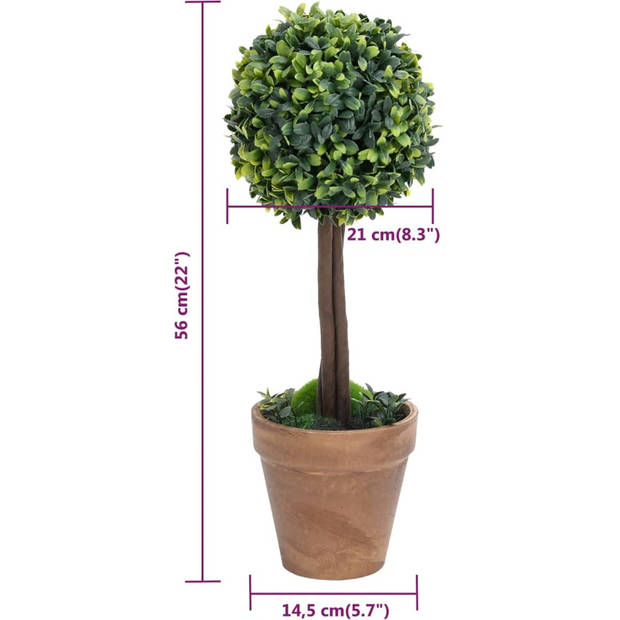 The Living Store Buxus Kunstplant - Groene Decoratieplant - Weerbestendig - 14.5 x 56 cm - Stabiele Eucalyptushouten
