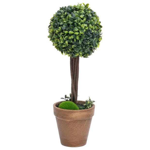 The Living Store Buxus Kunstplant - Groene Decoratieplant - Weerbestendig - 14.5 x 56 cm - Stabiele Eucalyptushouten