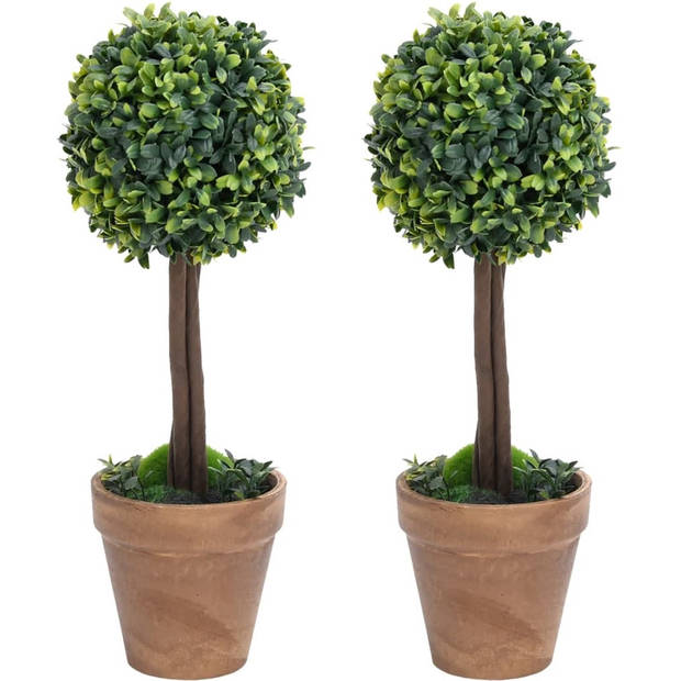 The Living Store Buxus Kunstplant - Groene Decoratieplant - Weerbestendig - 14.5 x 56 cm - Stabiele Eucalyptushouten