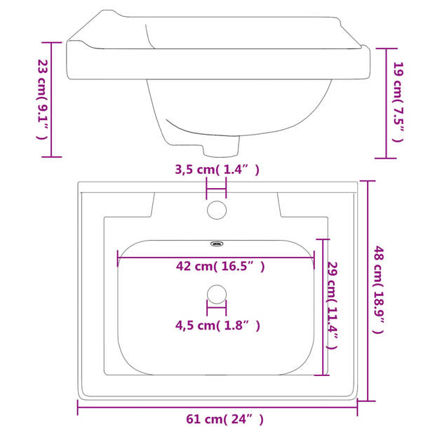 The Living Store-Wastafel-rechthoekig-61x48x23-cm-keramiek-wit - Wastafel