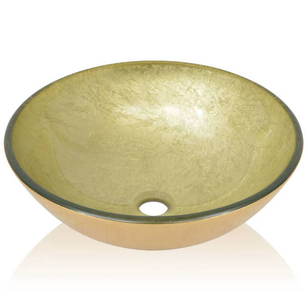 The Living Store Goud Bovenblad Wasbak - 42 x 14 cm - Gehard glas - 1.2 cm dik