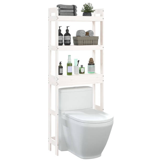 The Living Store Toiletrek - Massief grenenhout - Ruimtebesparend - Opbergoplossing - 63 x 26 x 171 cm - Wit