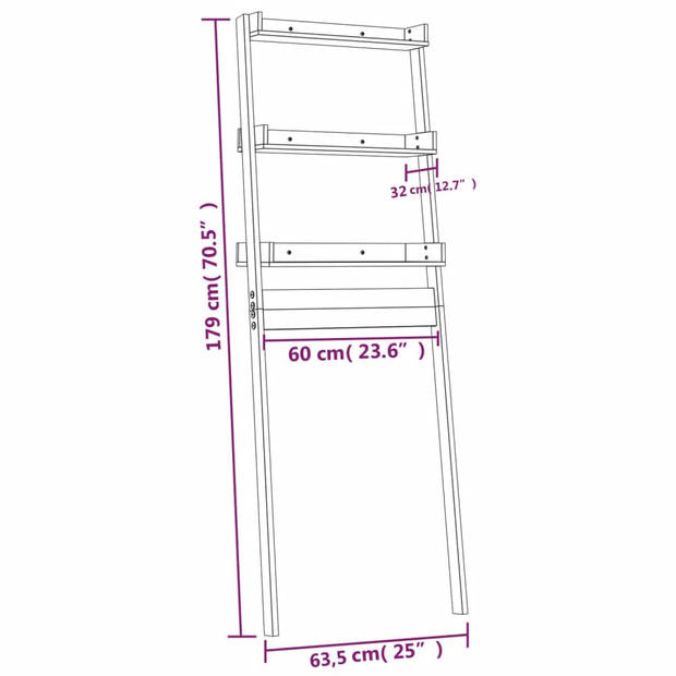 The Living Store Toiletrek Grenenhout Wit - Ruimtebesparend badkamerrek met 3 planken - 63.5 x 32 x 179 cm afmetingen