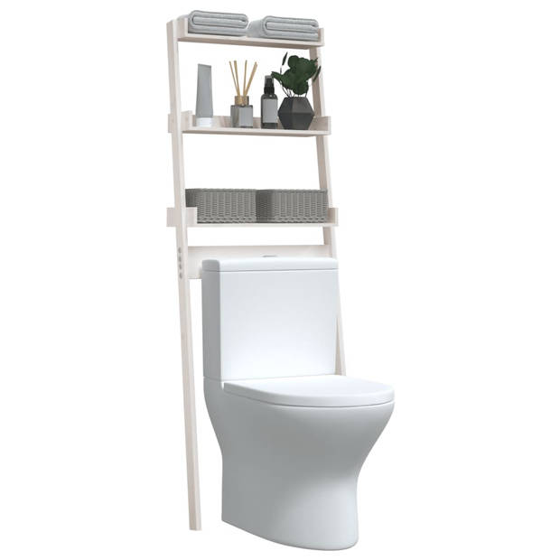 The Living Store Toiletrek Grenenhout Wit - Ruimtebesparend badkamerrek met 3 planken - 63.5 x 32 x 179 cm afmetingen