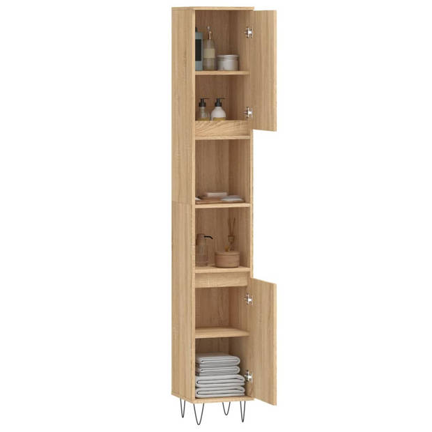 The Living Store Badkaast Sonoma Eiken 30x30x190 cm - Duurzaam bewerkt hout - Veel opbergruimte