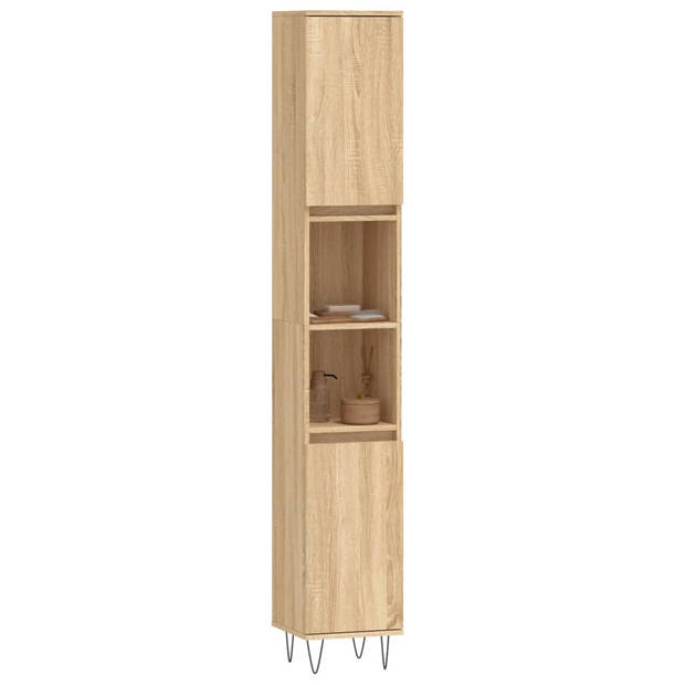 The Living Store Badkaast Sonoma Eiken 30x30x190 cm - Duurzaam bewerkt hout - Veel opbergruimte