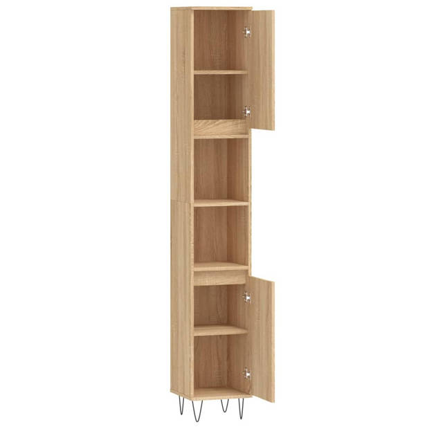 The Living Store Badkaast Sonoma Eiken 30x30x190 cm - Duurzaam bewerkt hout - Veel opbergruimte