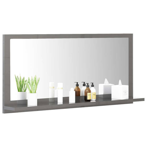 The Living Store Wandspiegel - Hoogglans Grijs - 80 x 10.5 x 37 cm - Spaanplaat - Acryl