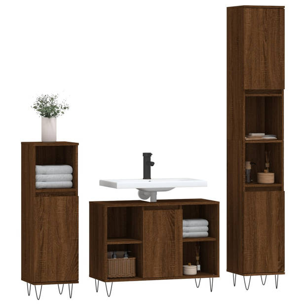 The Living Store Badkamermeubelset Bruineiken - - 190 cm hoog