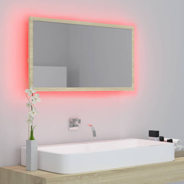 The Living Store wandspiegel - Sonoma eiken - 80 x 8.5 x 37 cm - RGB-licht