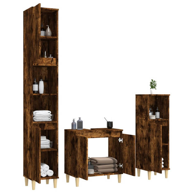 The Living Store Badmeubelset XYZ - Badkaasten - Gerookt eiken - 58x33x60 cm - Duurzaam hout