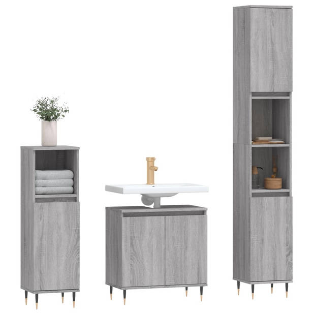 The Living Store Badkamermeubelset - Grijs Sonoma Eiken - 190 cm hoog