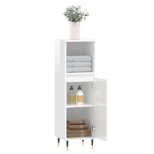 The Living Store Badkaast - - Opbergruimte - 30x30x100 cm - Hoogglans wit