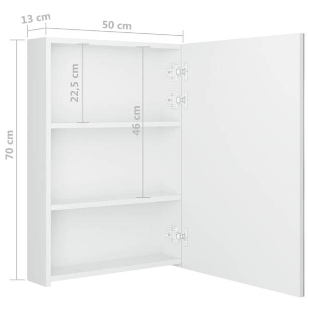 The Living Store Wandspiegelkast - LED - MDF met melamine-afwerking - 50 x 13 x 70 cm - glanzend wit